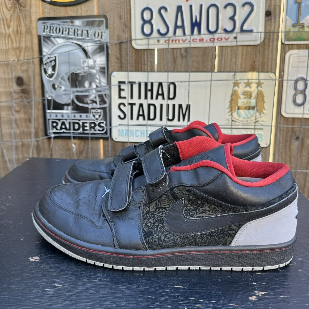 Sz 13 2008 Nike Air Jordan 1 Low Strap Retro I Black Stealth Grey 20 Laser 3